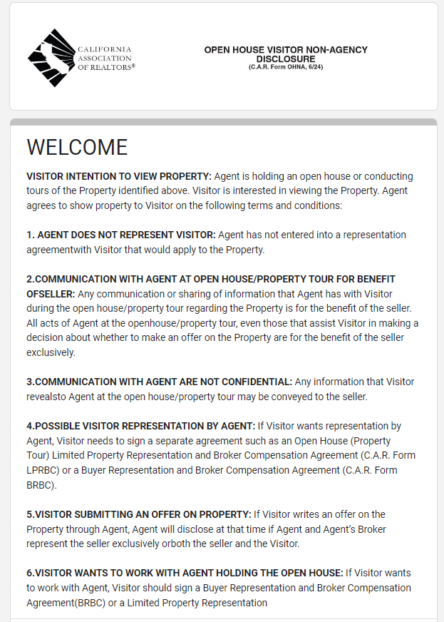 Open House Visitor Disclosure